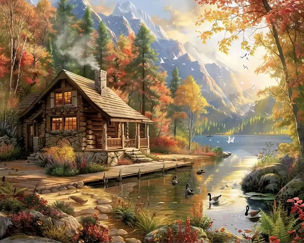 Mountain Lake Cabin | Paint By Numbers Kit