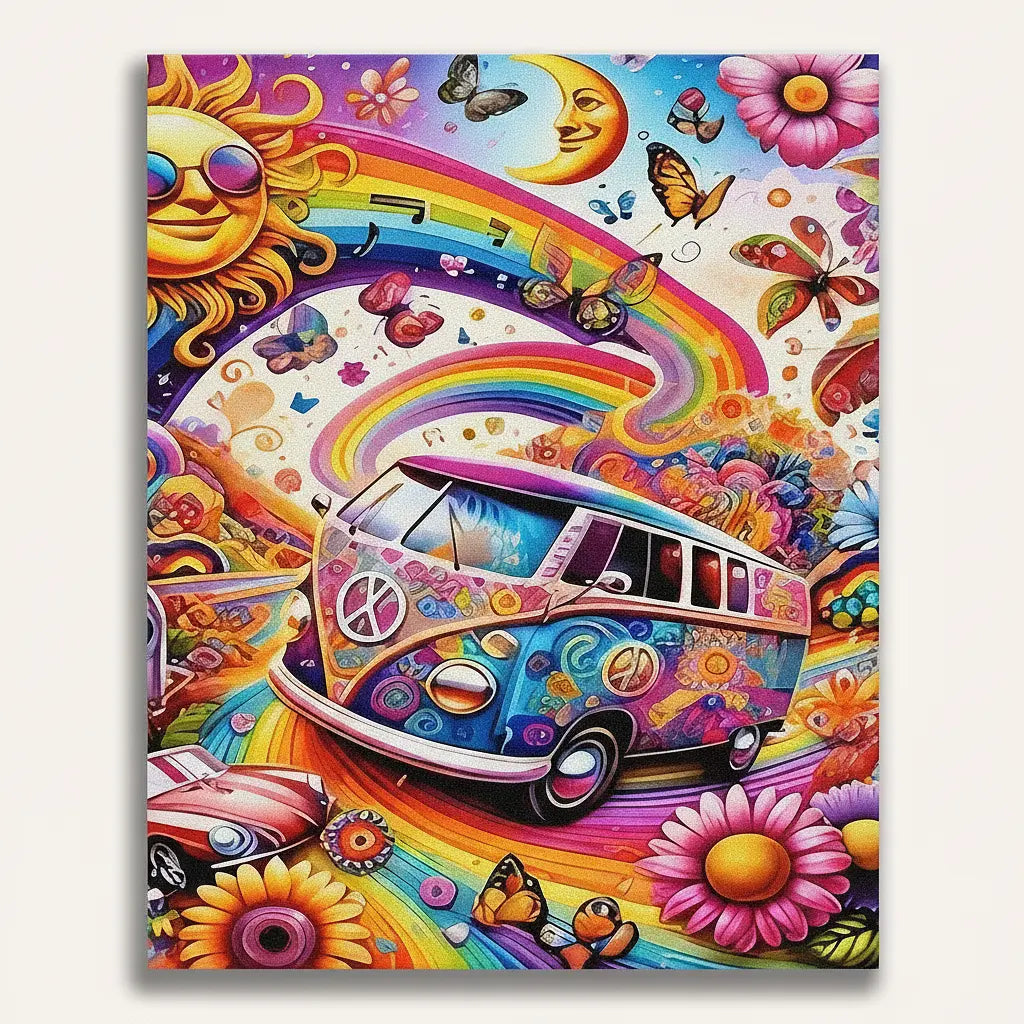 Psychedelic Van Art Kit - Framed Paint by Numbers Kit