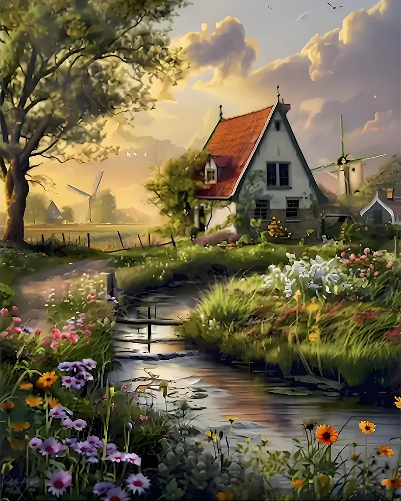 Cottage Stream Canvas - Paint by Numbers Kit