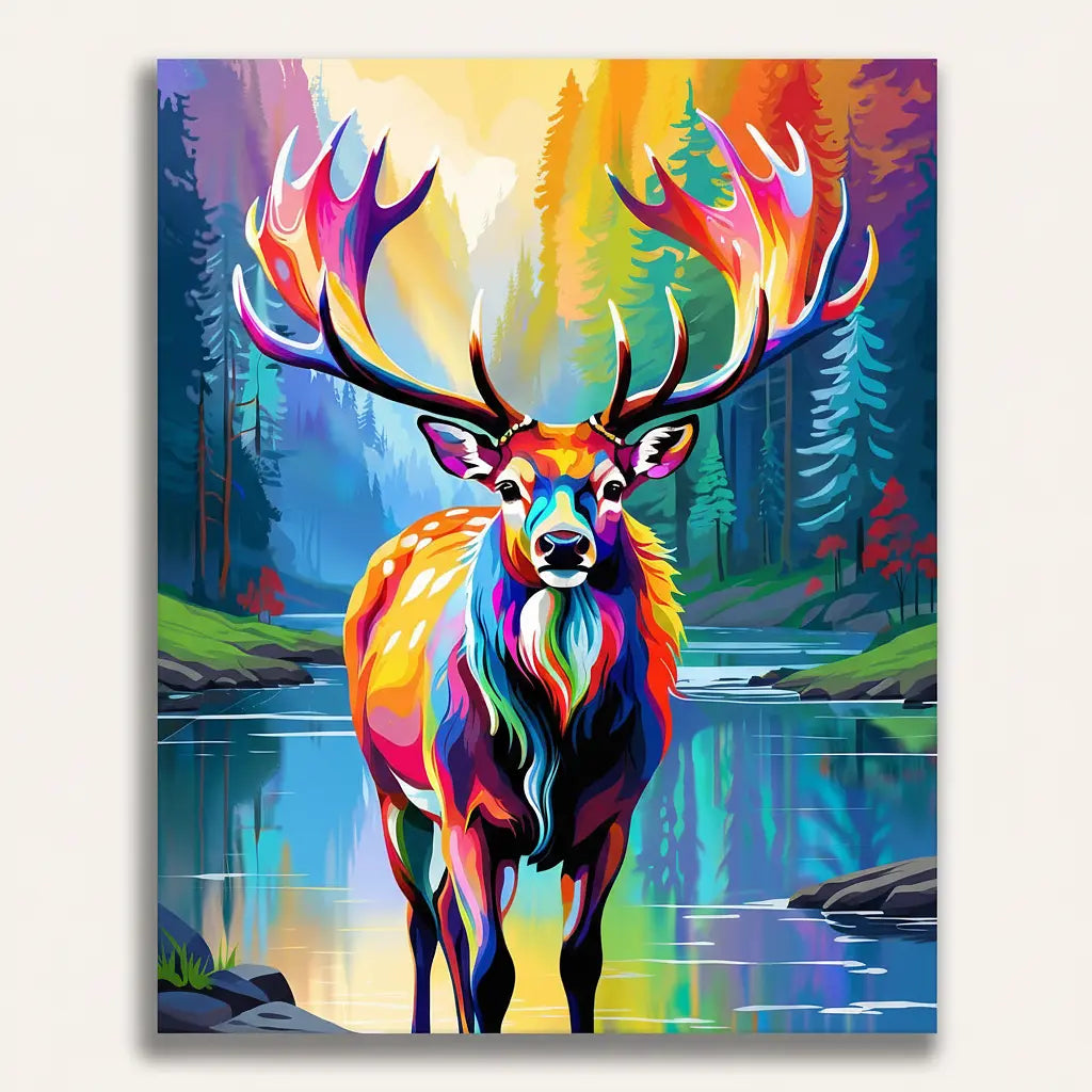 Rainbow Deer Painting - Framed Paint by Numbers Kit