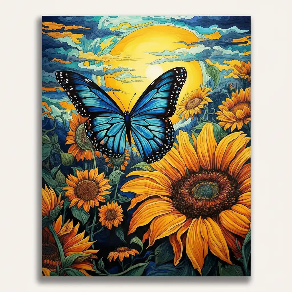 Butterfly Sunflower Paradise - Framed Paint by Numbers Kit