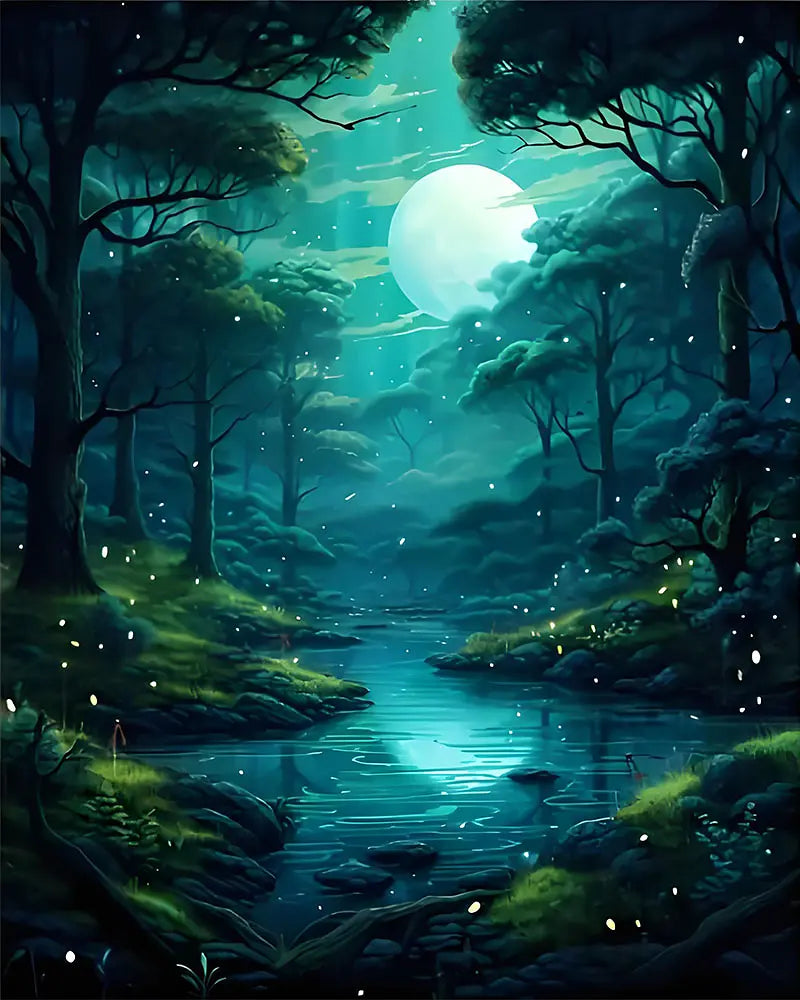 Moonlit Forest Stream - Paint by Numbers Kit