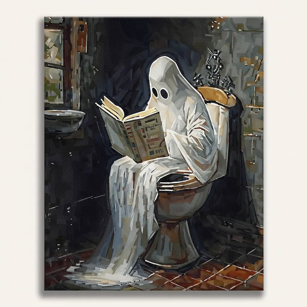 Ghost Reading Toilet - Framed Paint by Numbers Kit