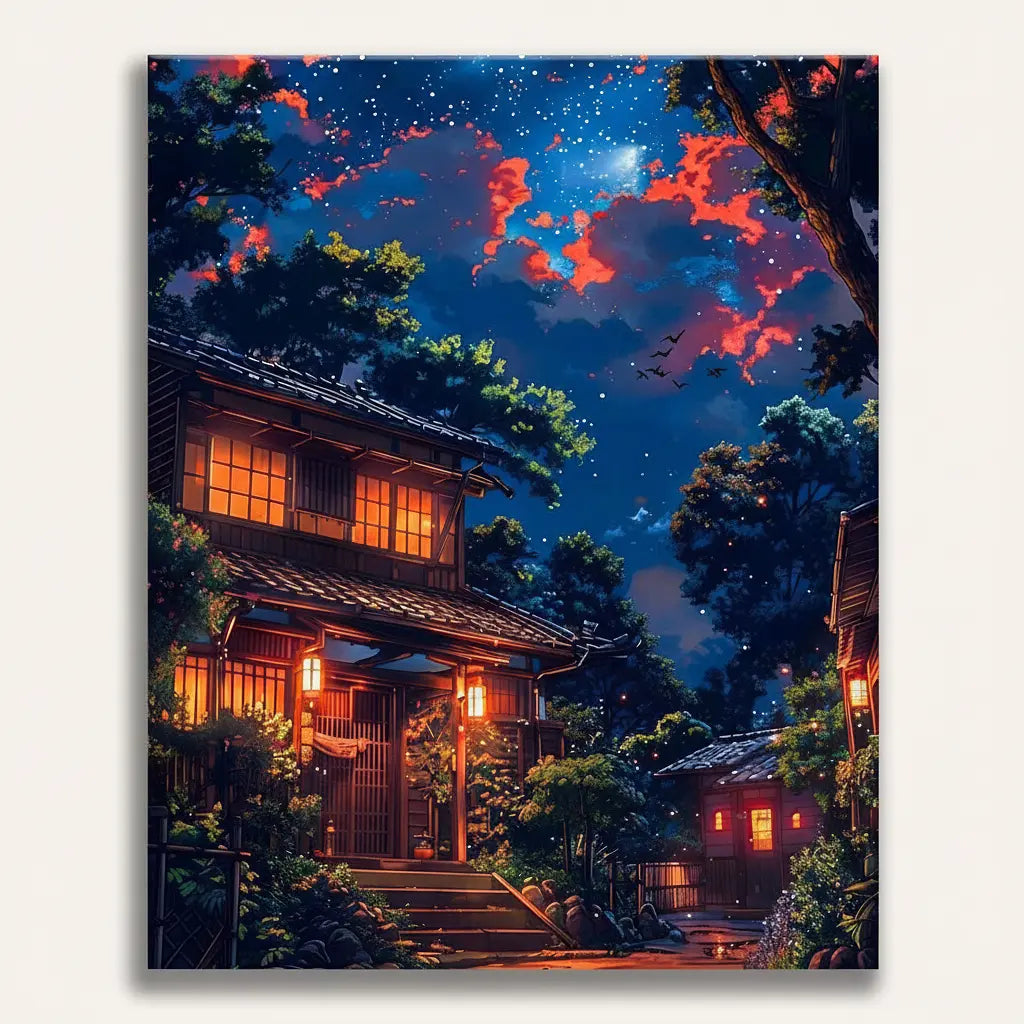 Japanese Village Starry - Framed Paint by Numbers Kit