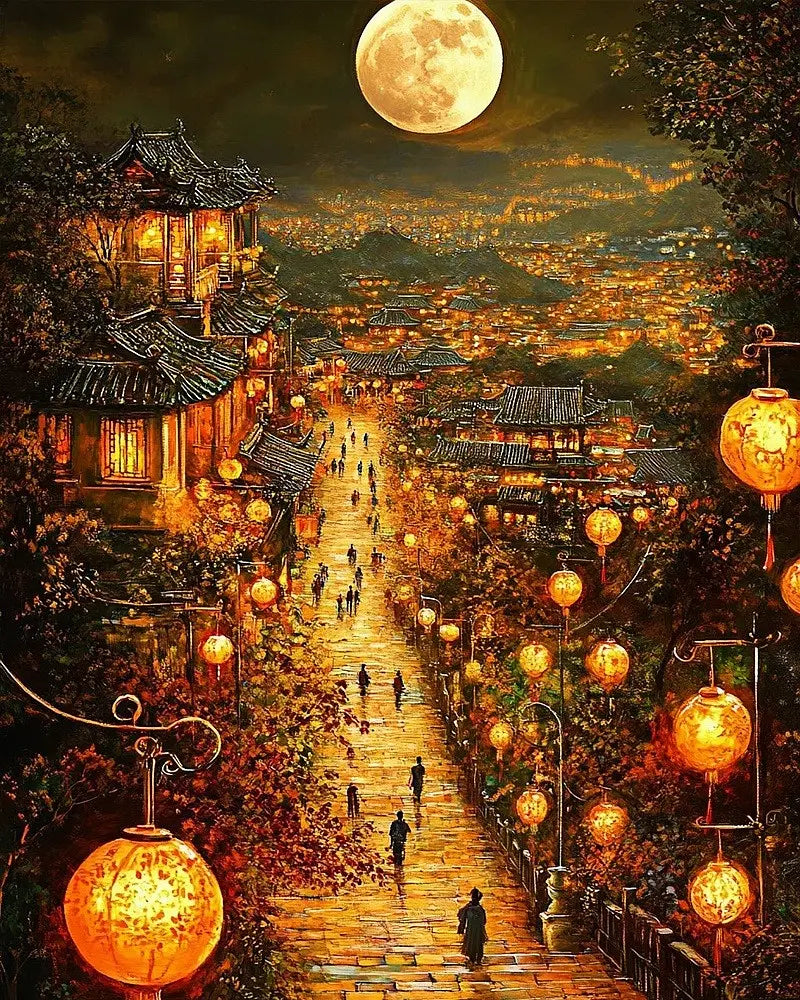 Moonlit Village Steps - Paint by Numbers Kit