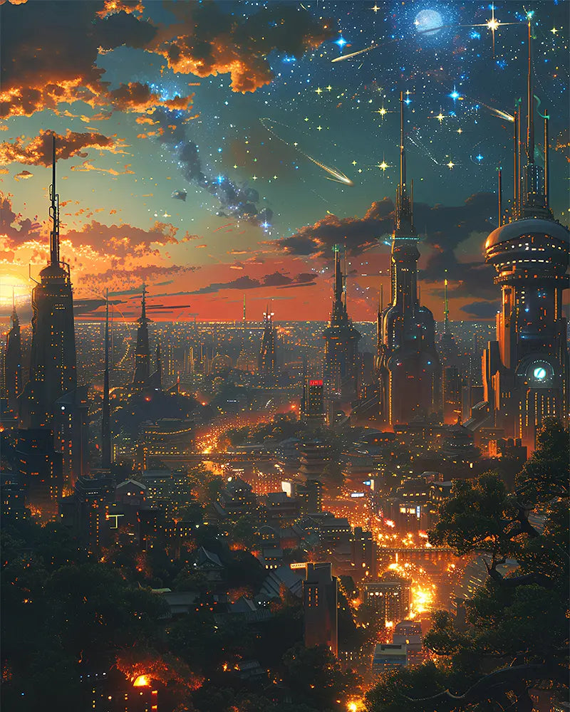 Futuristic City Sunset - Paint by Numbers Kit