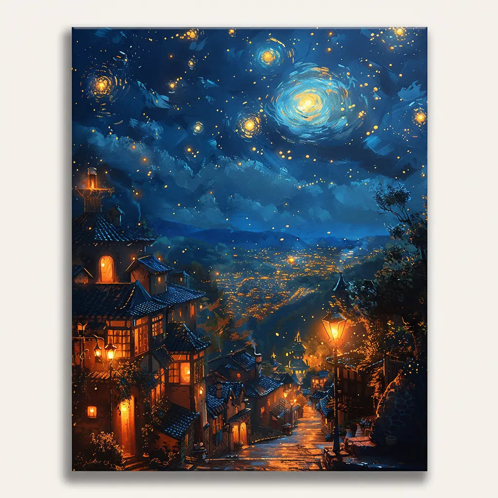 Starry Night Village - Framed Paint by Numbers Kit
