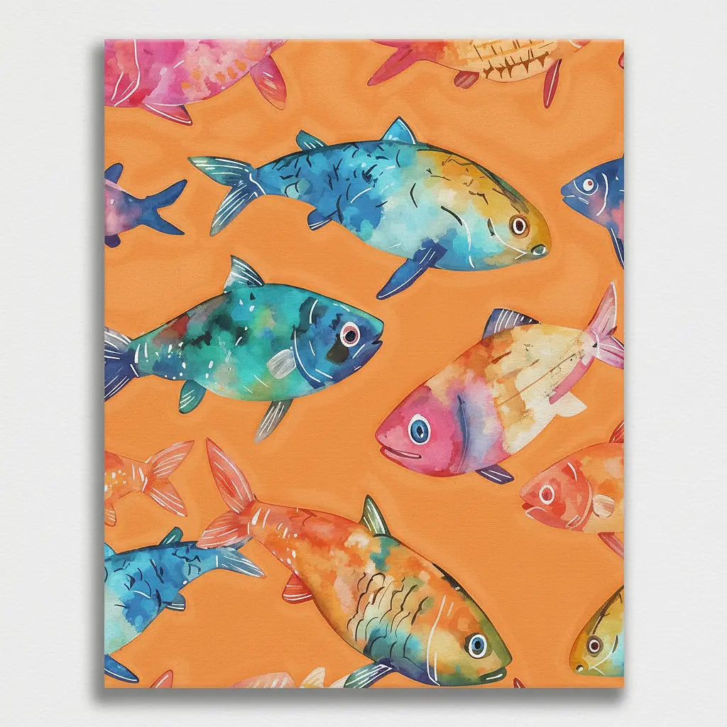 Watercolor Fish Pattern - Framed Paint by Numbers Kit