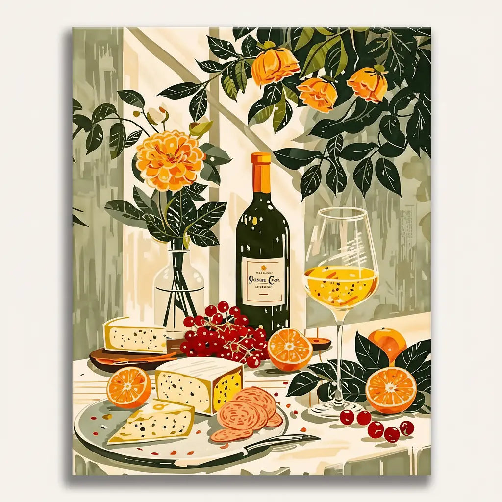 Wine Cheese Still Life - Framed Paint by Numbers Kit