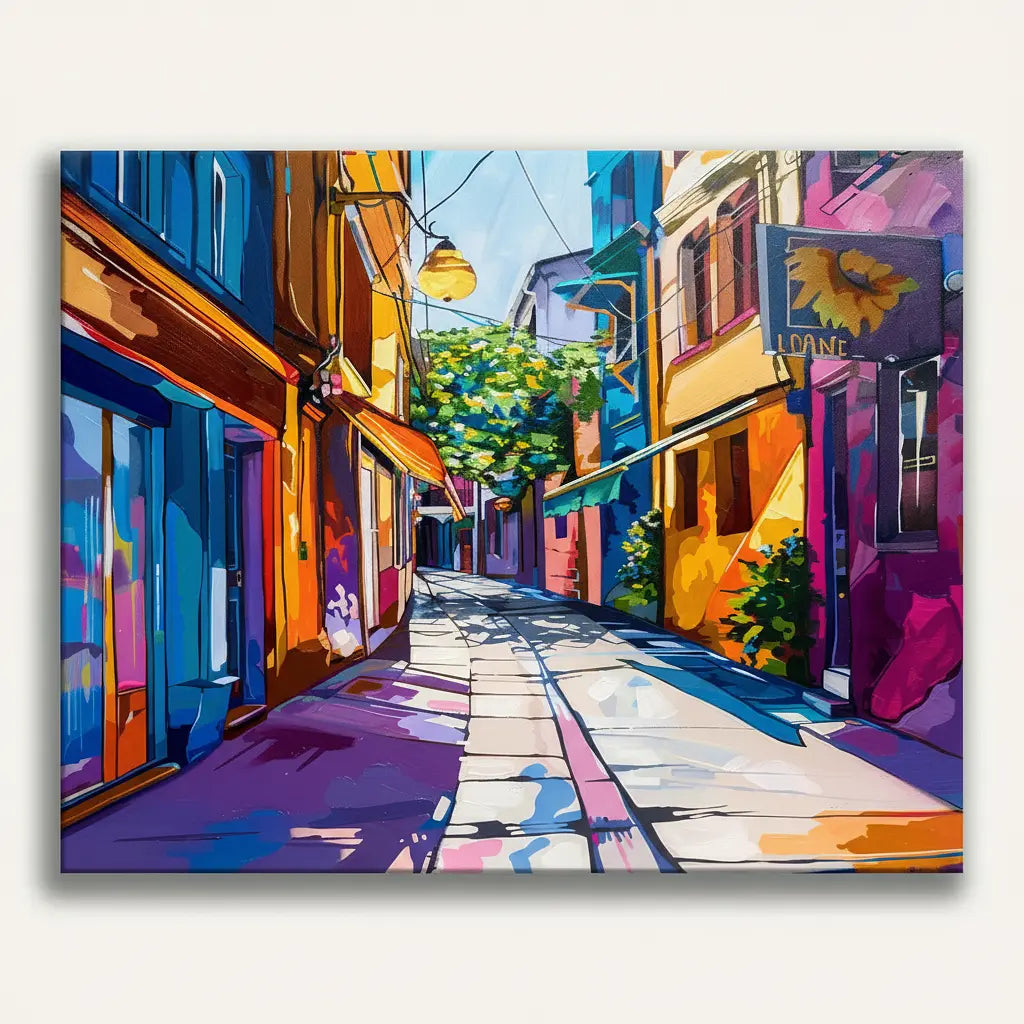 Colorful Street Scene - Framed Paint by Numbers Kit