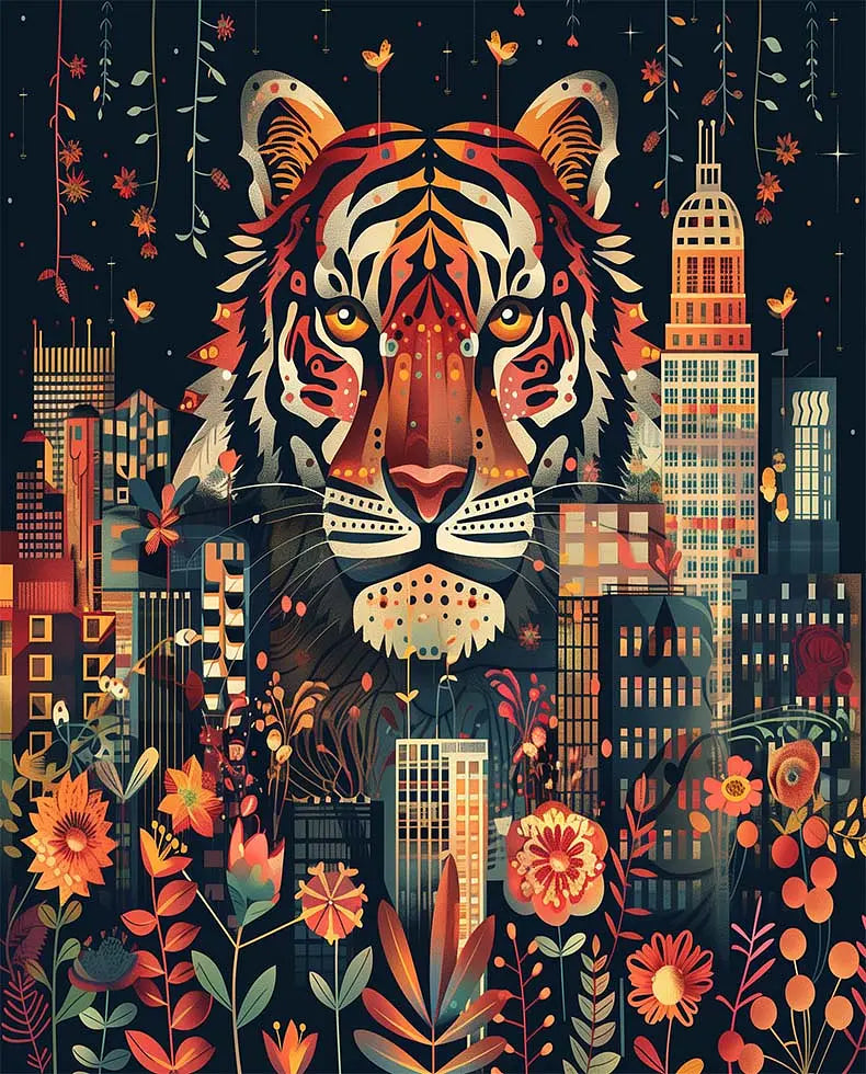 Urban Tiger Botanical - Paint by Numbers Kit
