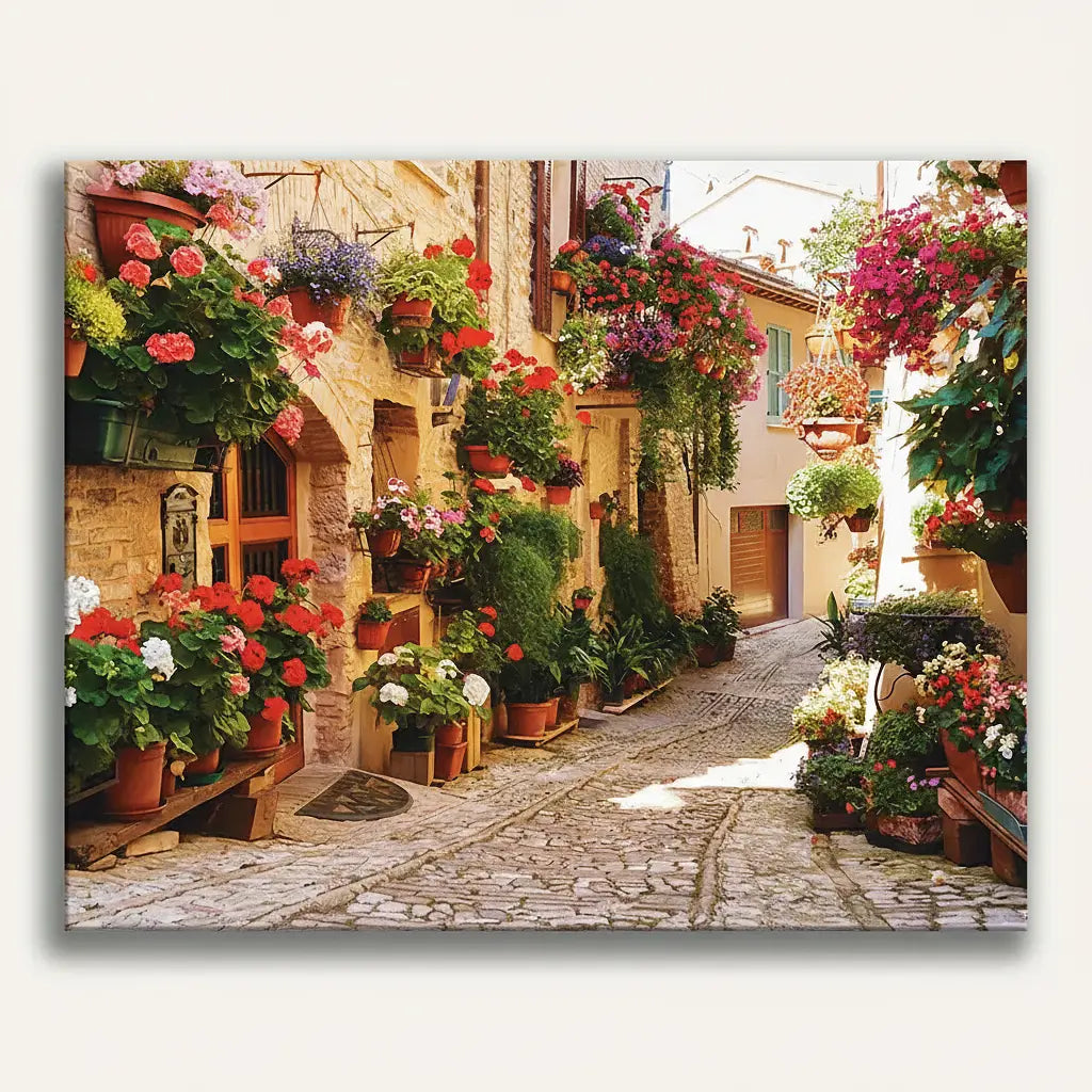 Mediterranean Village Street - Framed Paint by Numbers Kit