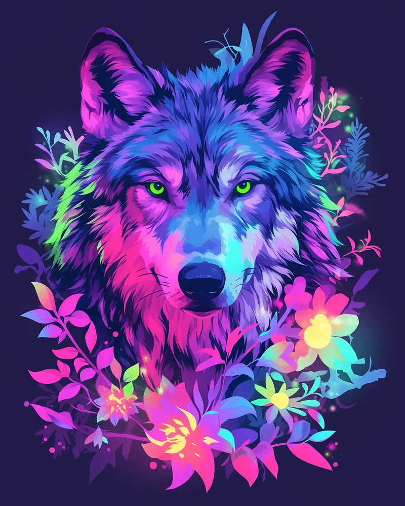 Neon Wolf Flora - Paint by Numbers Kit