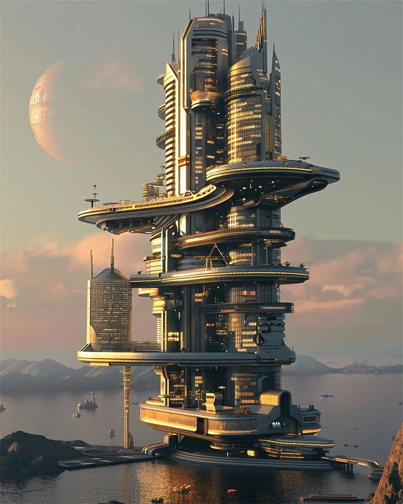 Futuristic City Tower - Paint by Numbers Kit