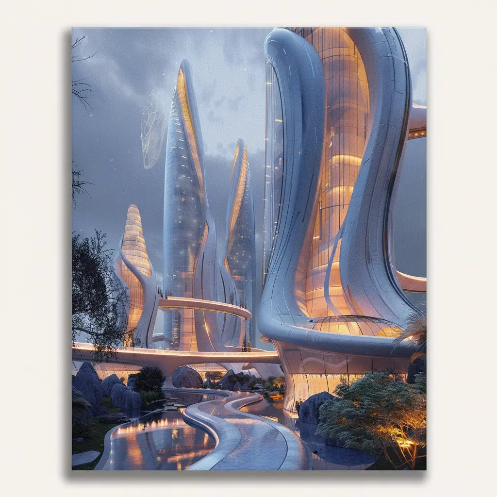 Futuristic City Towers - Framed Paint by Numbers Kit