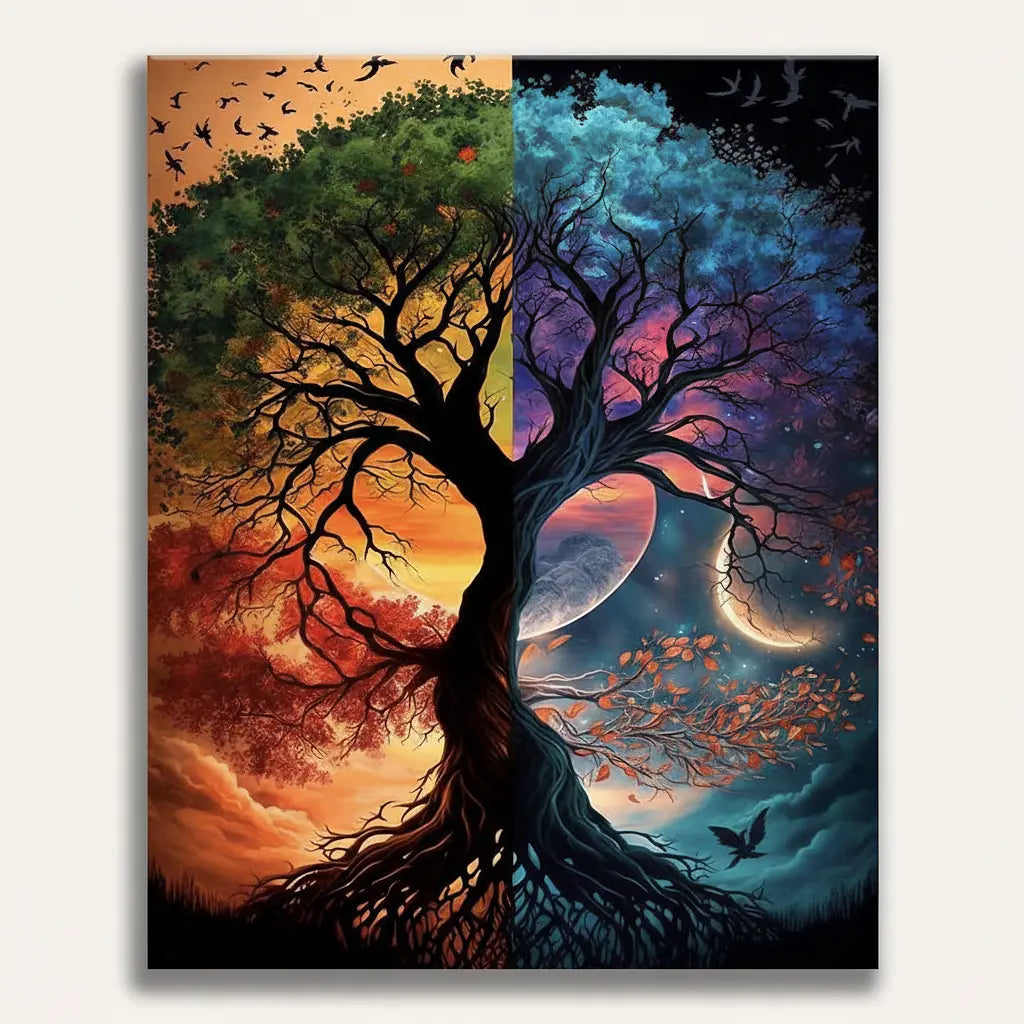 Day Night Tree - Framed Paint by Numbers Kit