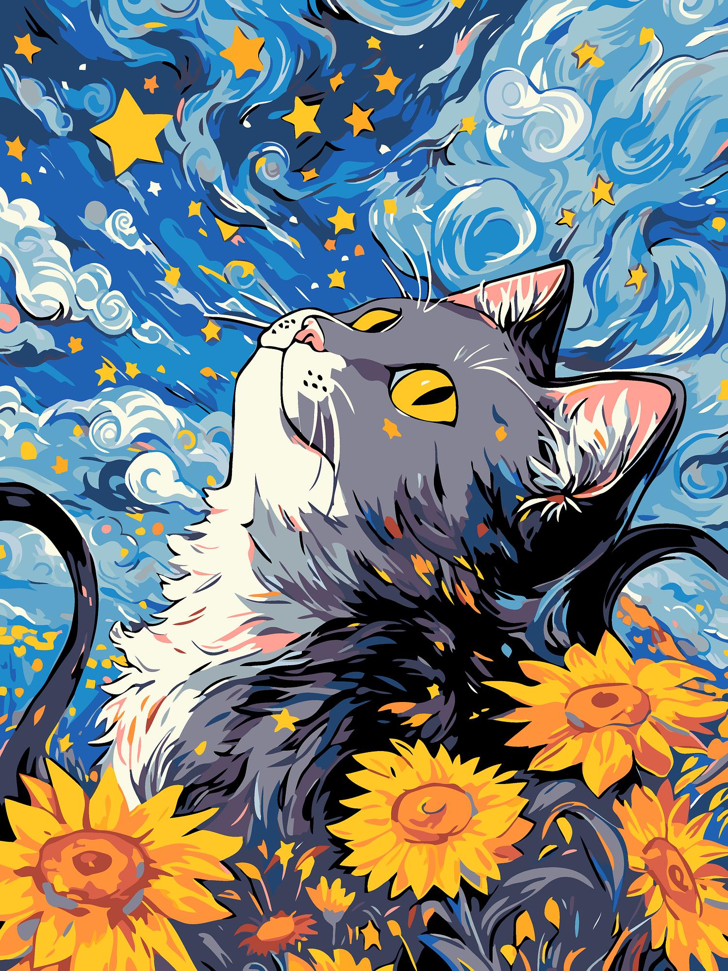 Starry Cat Dreams | Paint By Numbers Kit