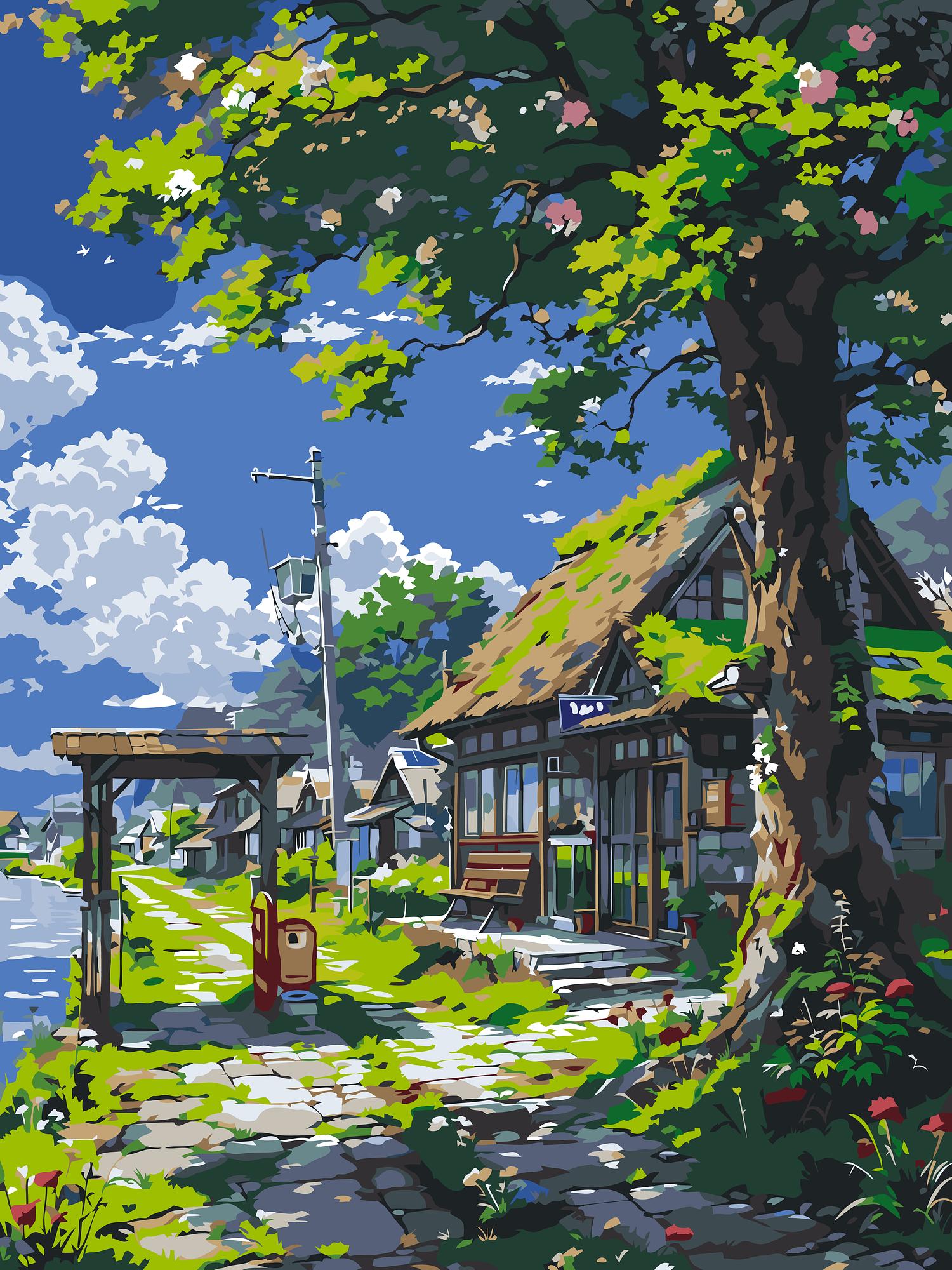 Countryside Train Station | Paint By Numbers Kit