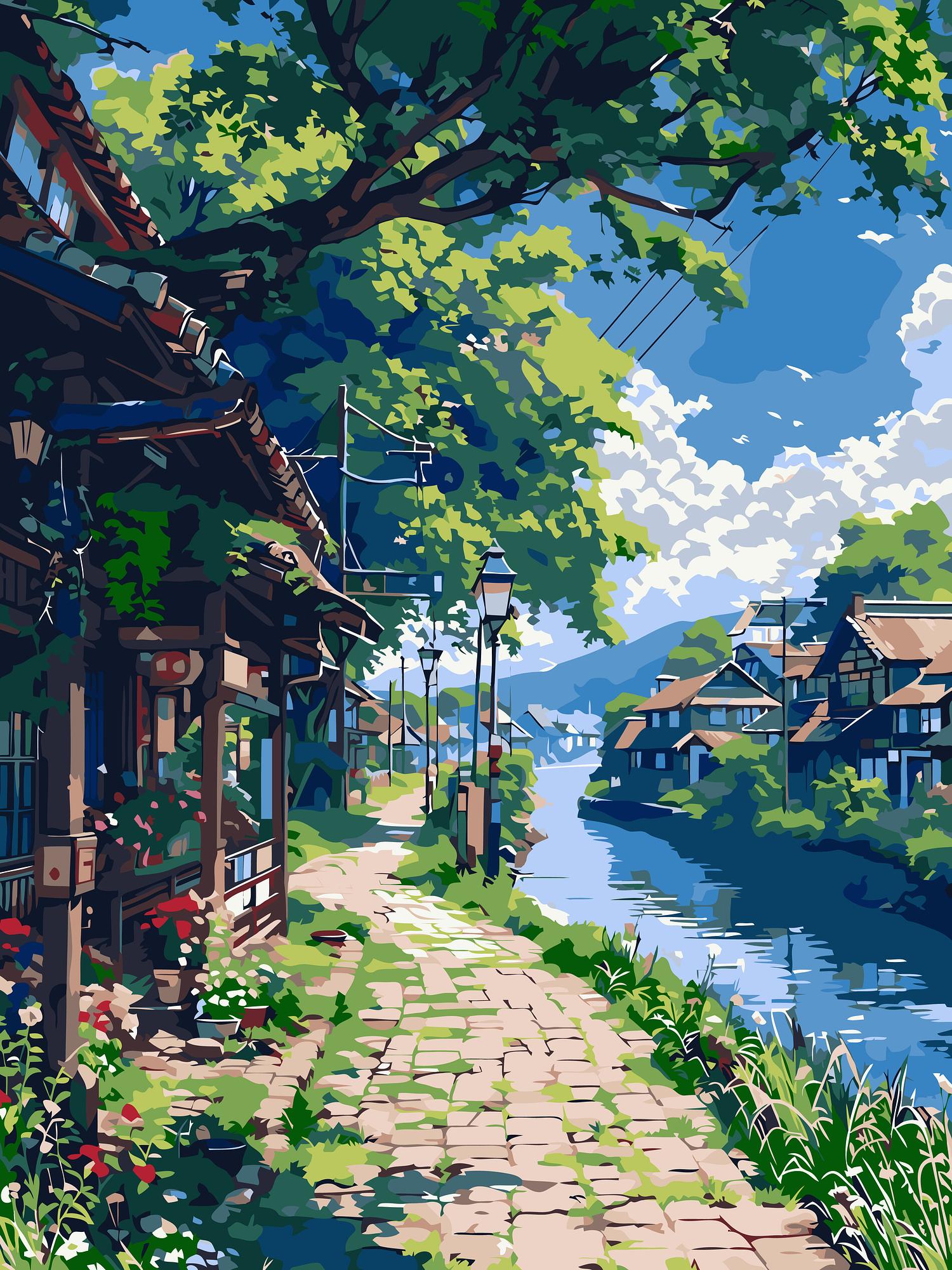 Riverside Village Painting | Paint By Numbers Kit