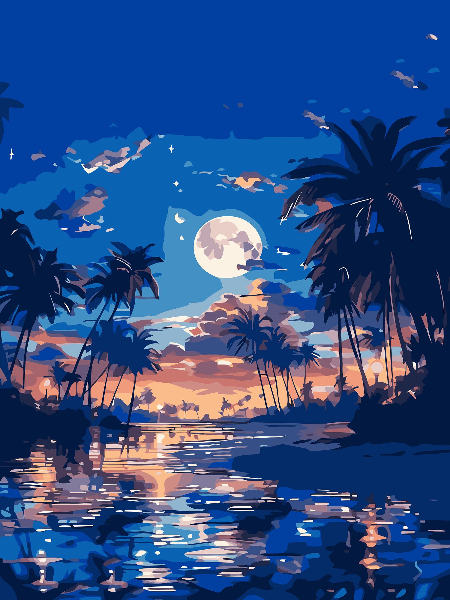 Tropical Moonlight Paradise | Paint By Numbers Kit