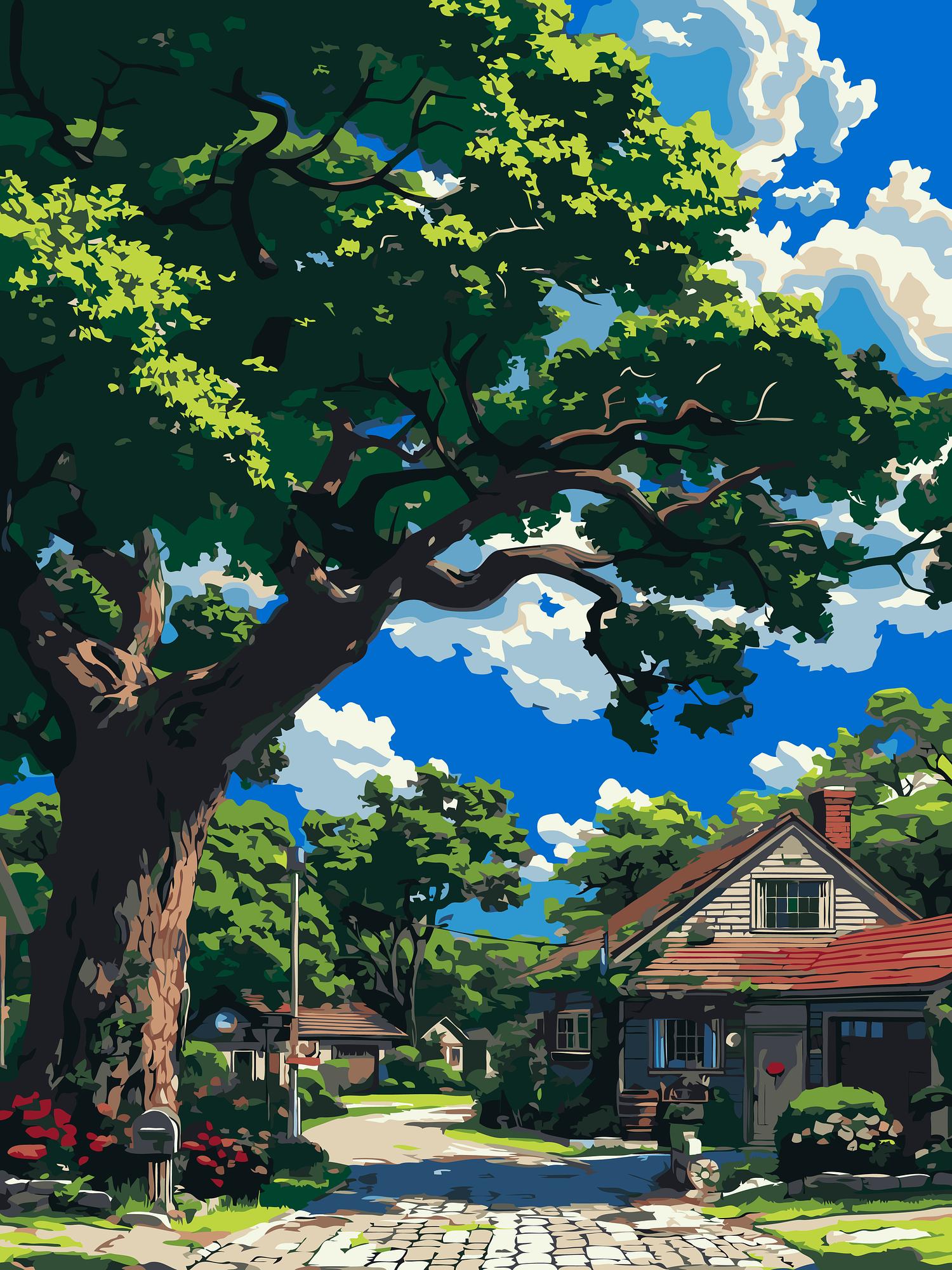 Cottage Street Scene | Paint By Numbers Kit