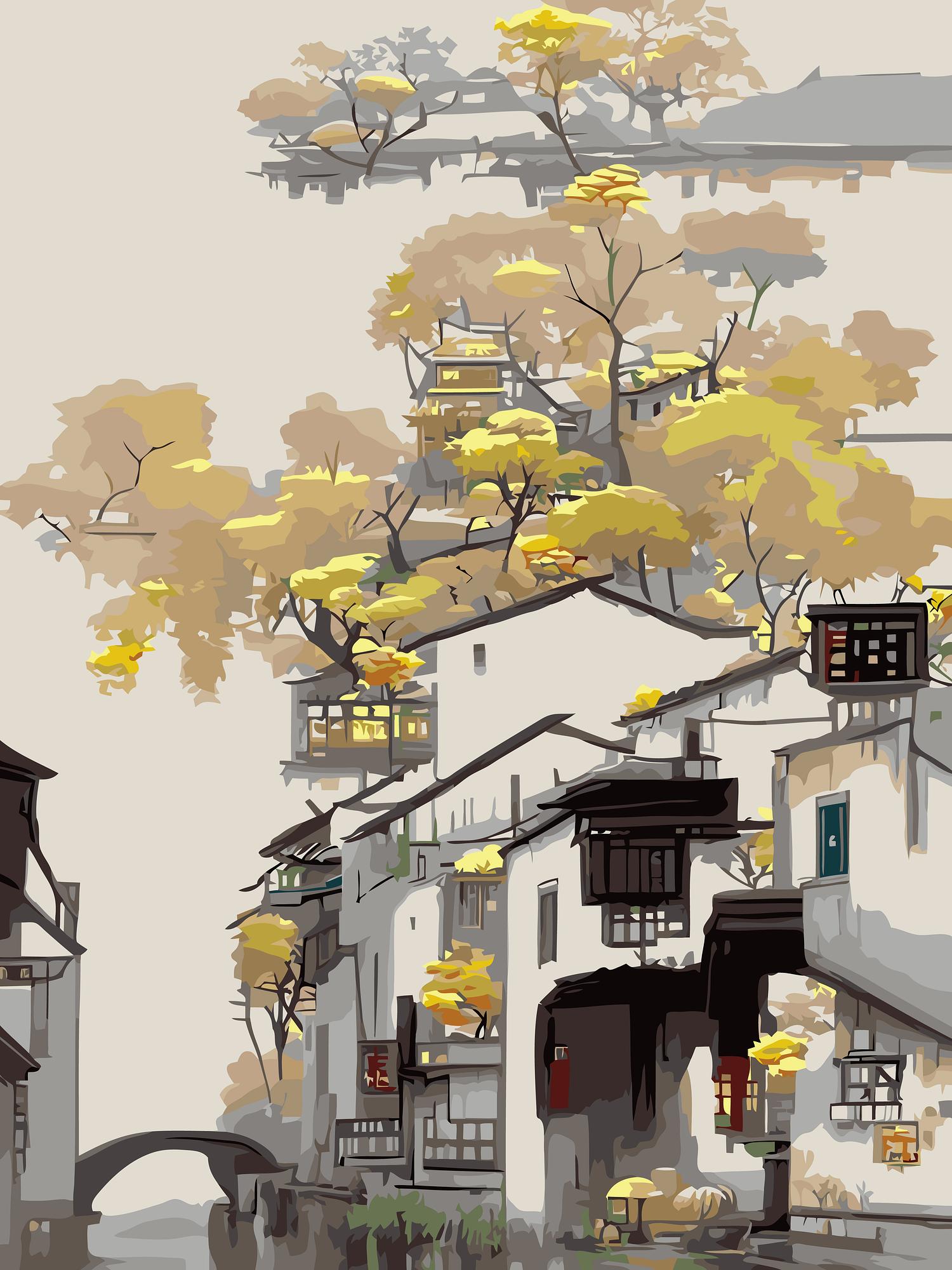 Chinese Village Autumn | Paint By Numbers Kit
