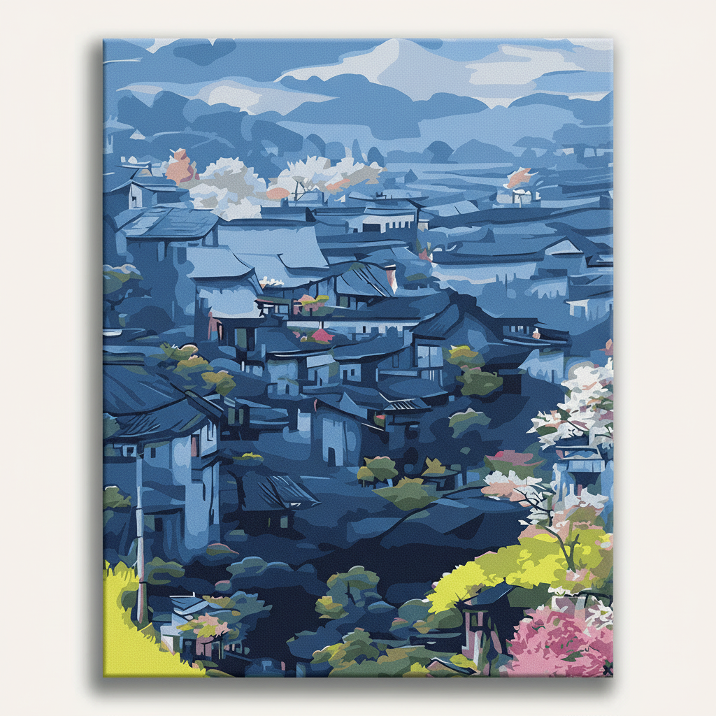 Blue Village Landscape | Paint By Numbers Kit