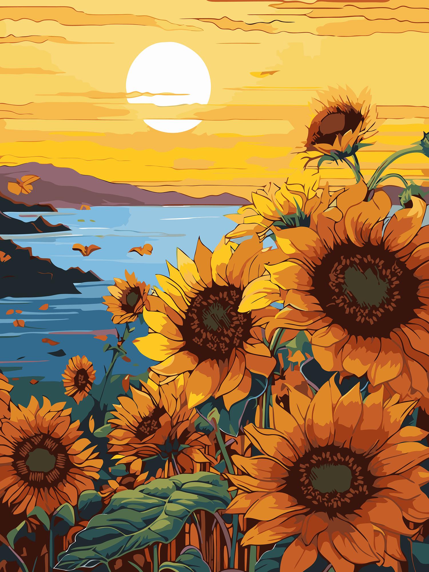Sunflower Sunset Lake | Paint By Numbers Kit
