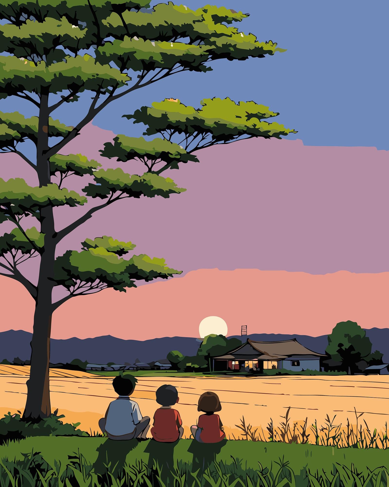Rural Sunset Gathering | Paint By Numbers Kit