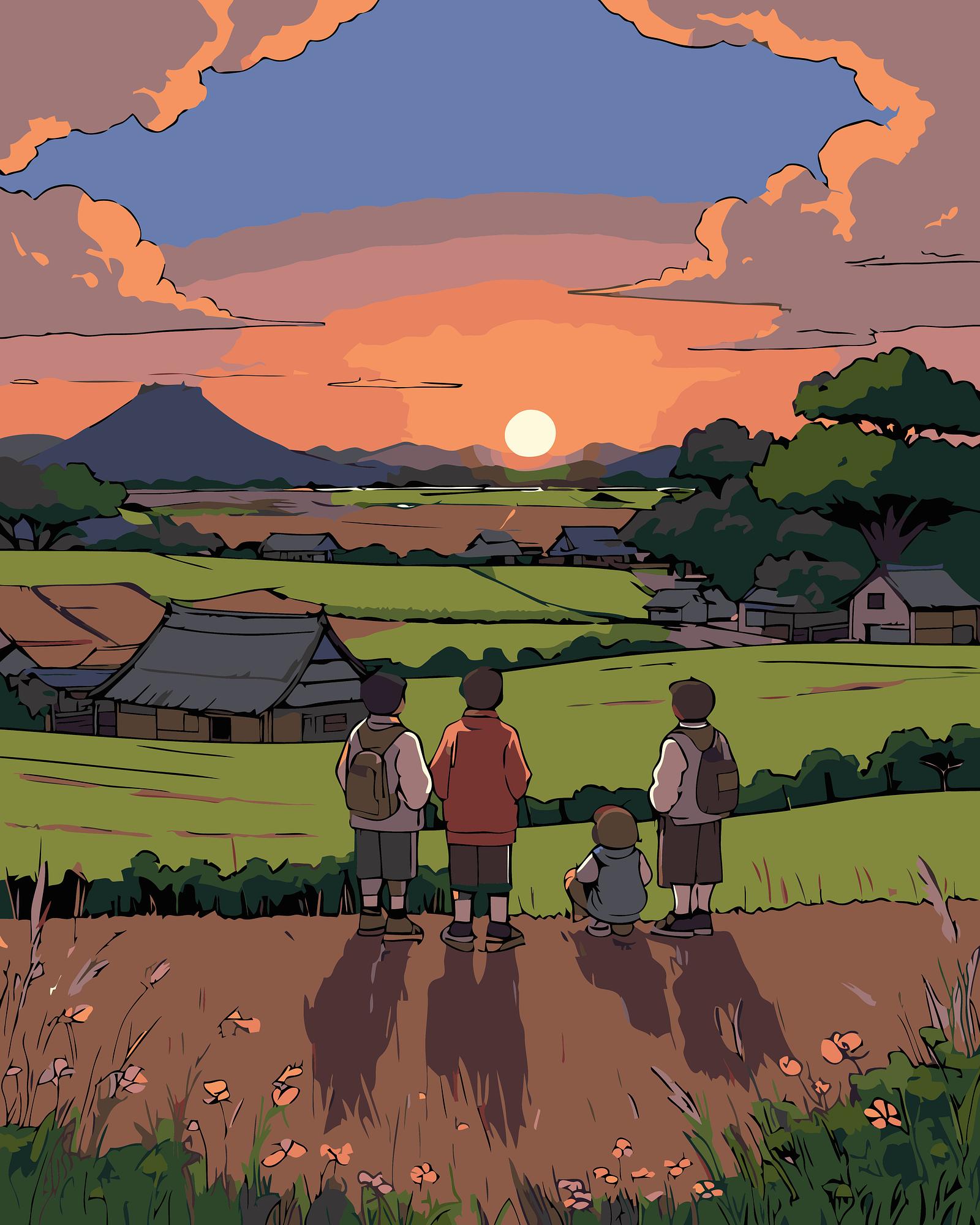 Village Sunset Painting | Paint By Numbers Kit