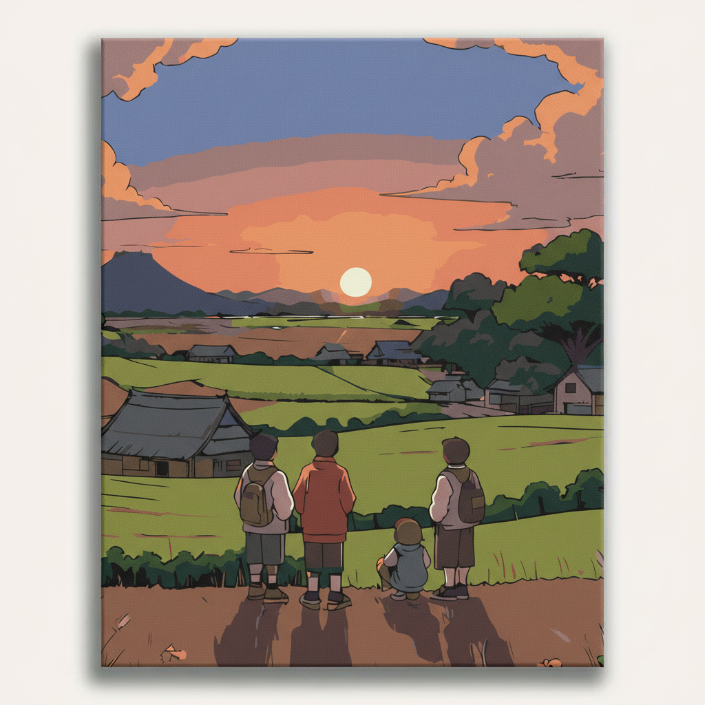 Village Sunset Painting | Paint By Numbers Kit