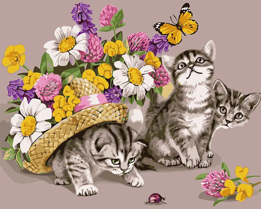 Kittens Flower Basket