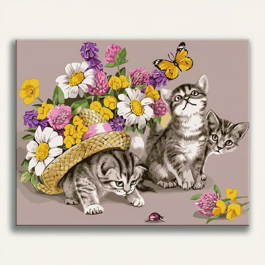 Kittens Flower Basket