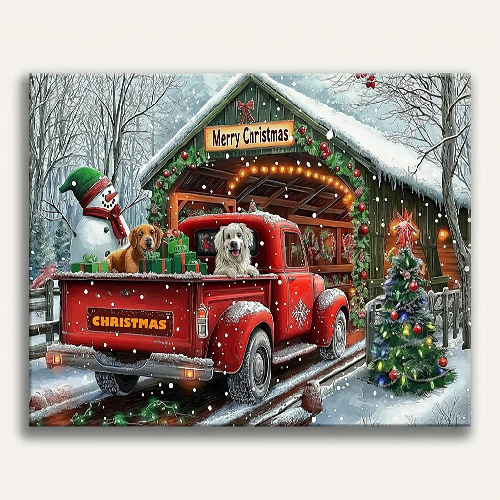 Covered Bridge Christmas Truck | Paint By Numbers Kit