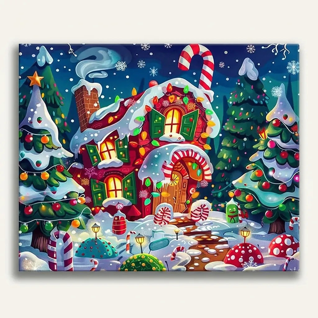 Candy Cane Gingerbread Cottage | Paint By Numbers Kit