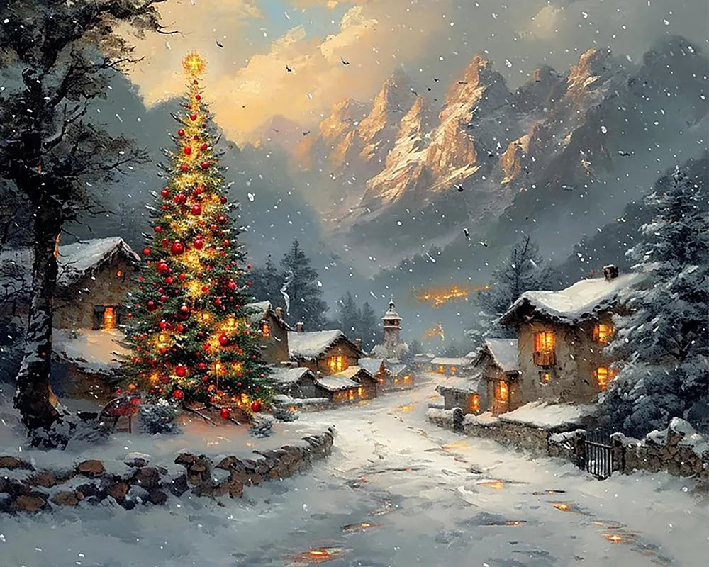 Christmas Tree Mountain Village | Paint By Numbers Kit