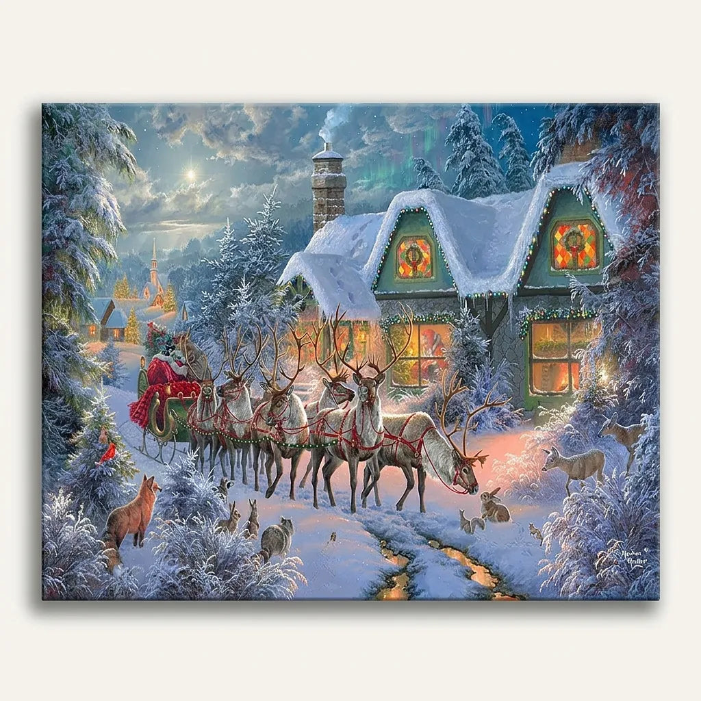 Reindeer Sleigh Snow Cottage | Paint By Numbers Kit