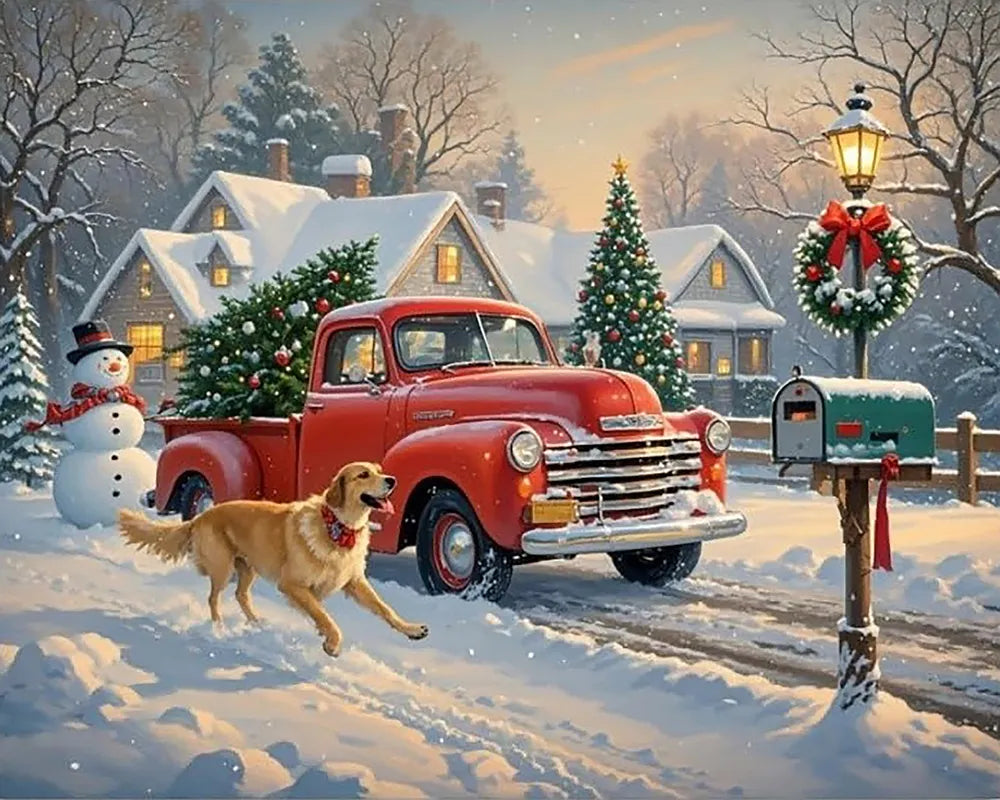 Golden Retriever Christmas Truck | Paint By Numbers Kit