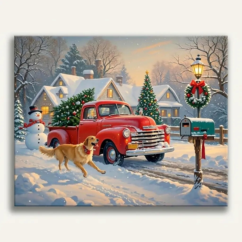 Golden Retriever Christmas Truck | Paint By Numbers Kit