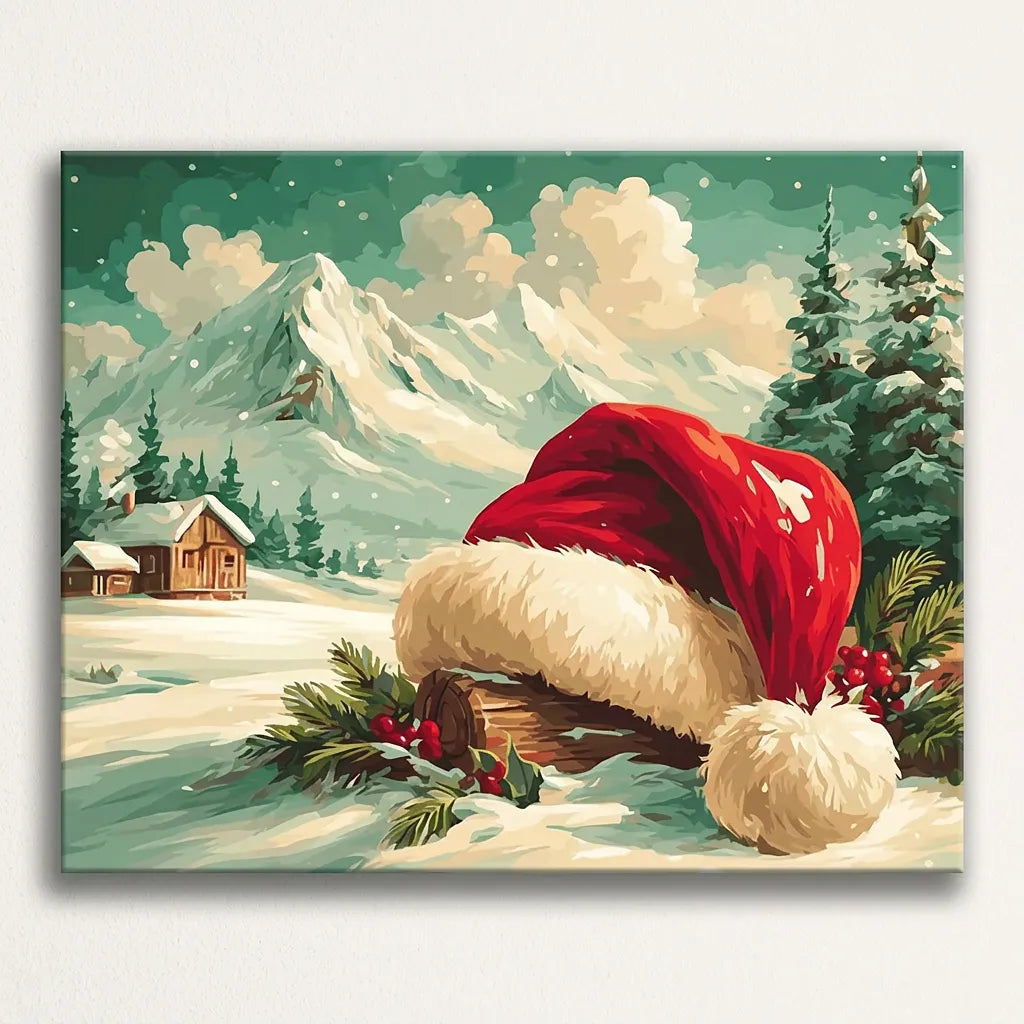 Santa Hat Mountain Cabin | Paint By Numbers Kit