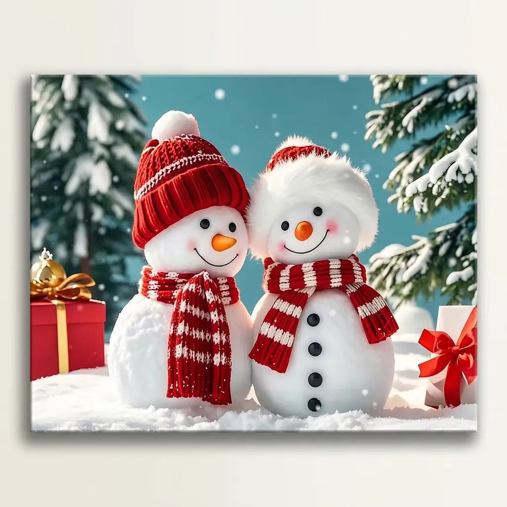 Snowman Couple In Scarves | Paint By Numbers Kit