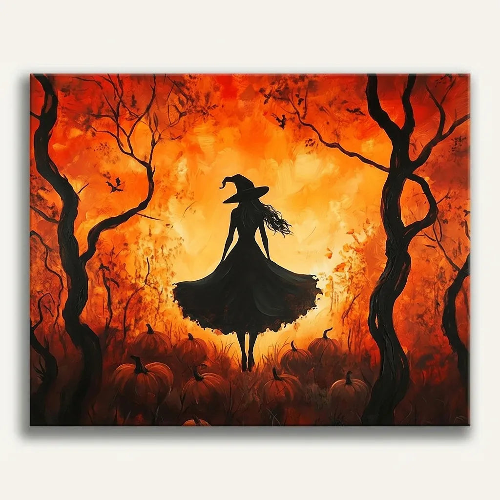 Witch Pumpkin Patch Silhouette | Paint By Numbers Kit