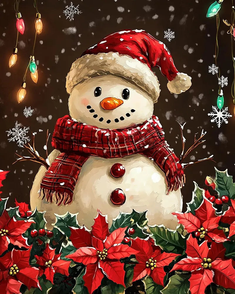 Snowman Red Poinsettias | Paint By Numbers Kit
