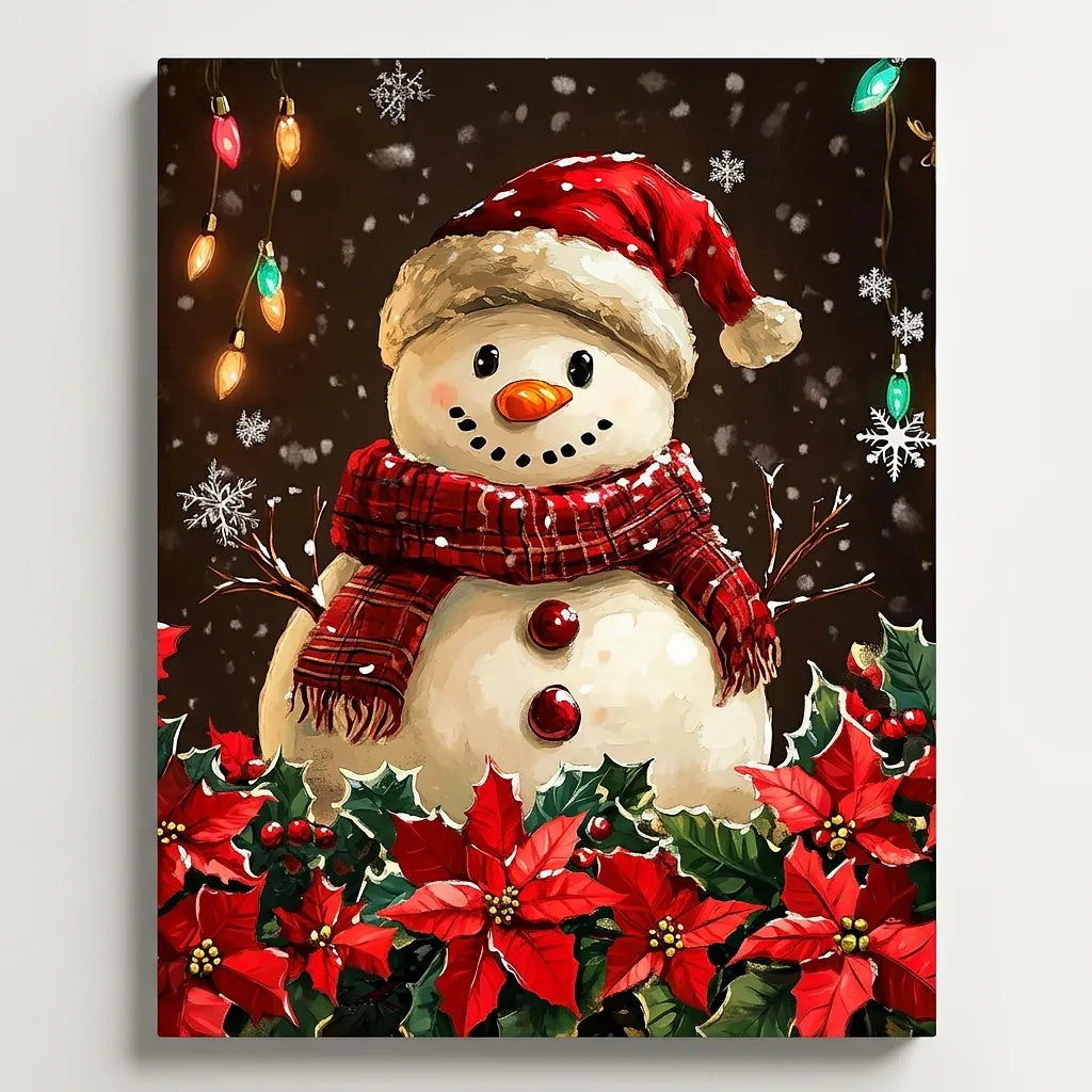 Snowman Red Poinsettias | Paint By Numbers Kit
