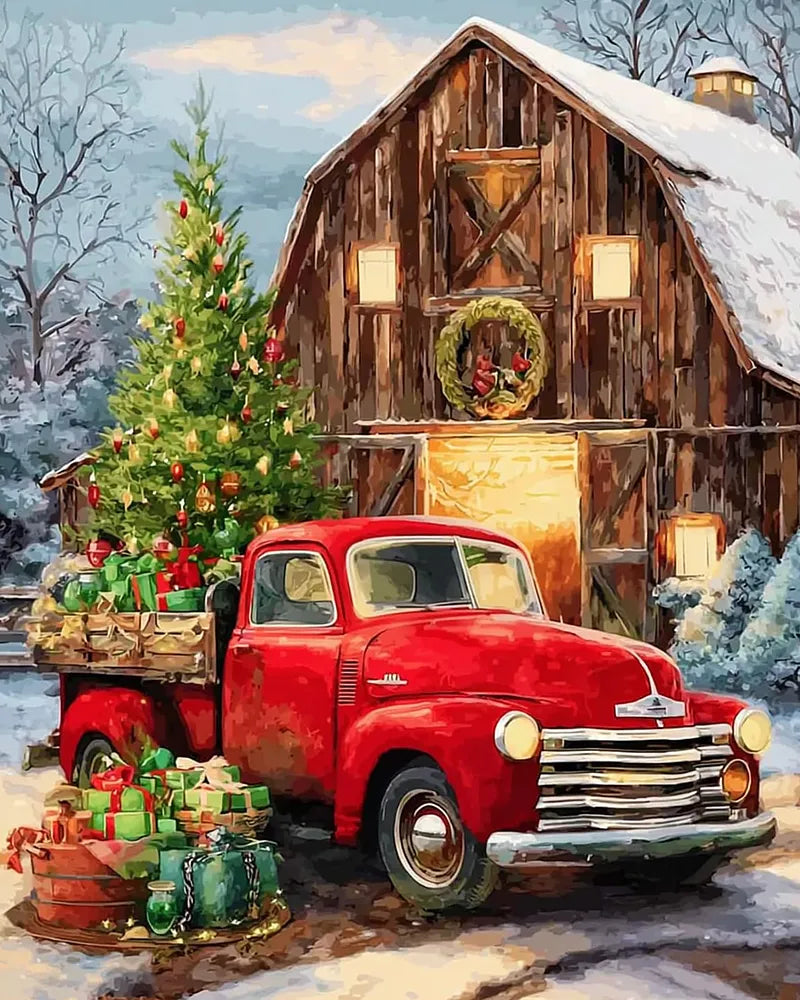 Vintage Christmas Pickup Truck | Paint By Numbers Kit
