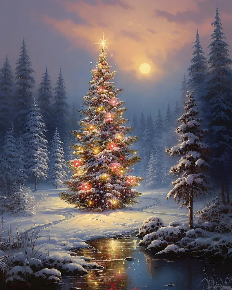 Moonlit Christmas Tree Forest | Paint By Numbers Kit