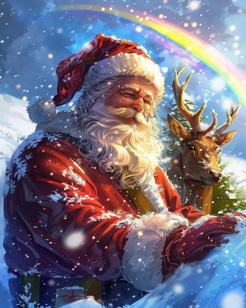 Santa Reindeer Rainbow Sky | Paint By Numbers Kit
