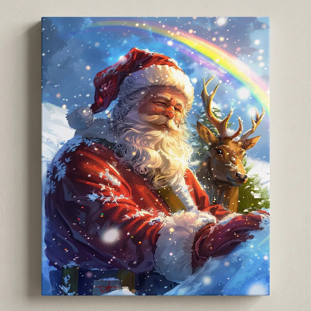 Santa Reindeer Rainbow Sky | Paint By Numbers Kit