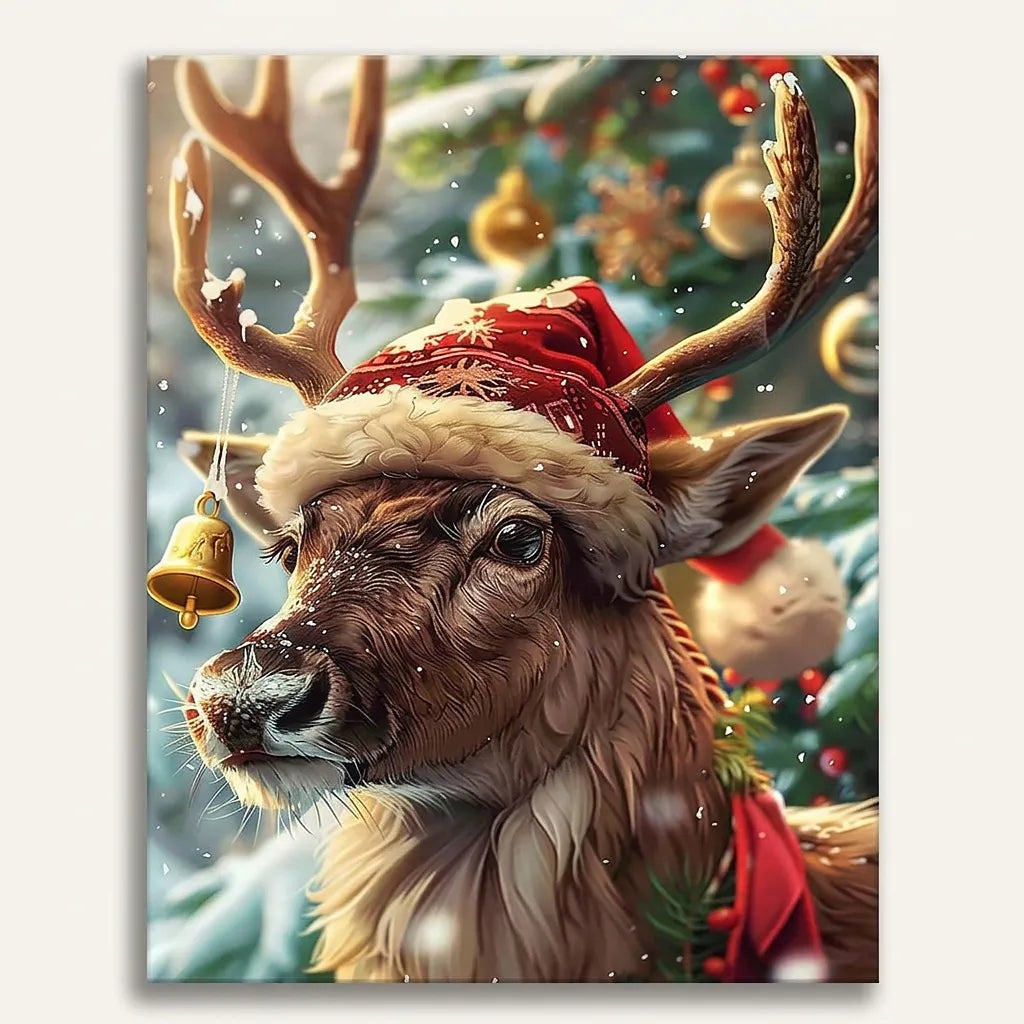 Reindeer In Santa Hat | Paint By Numbers Kit