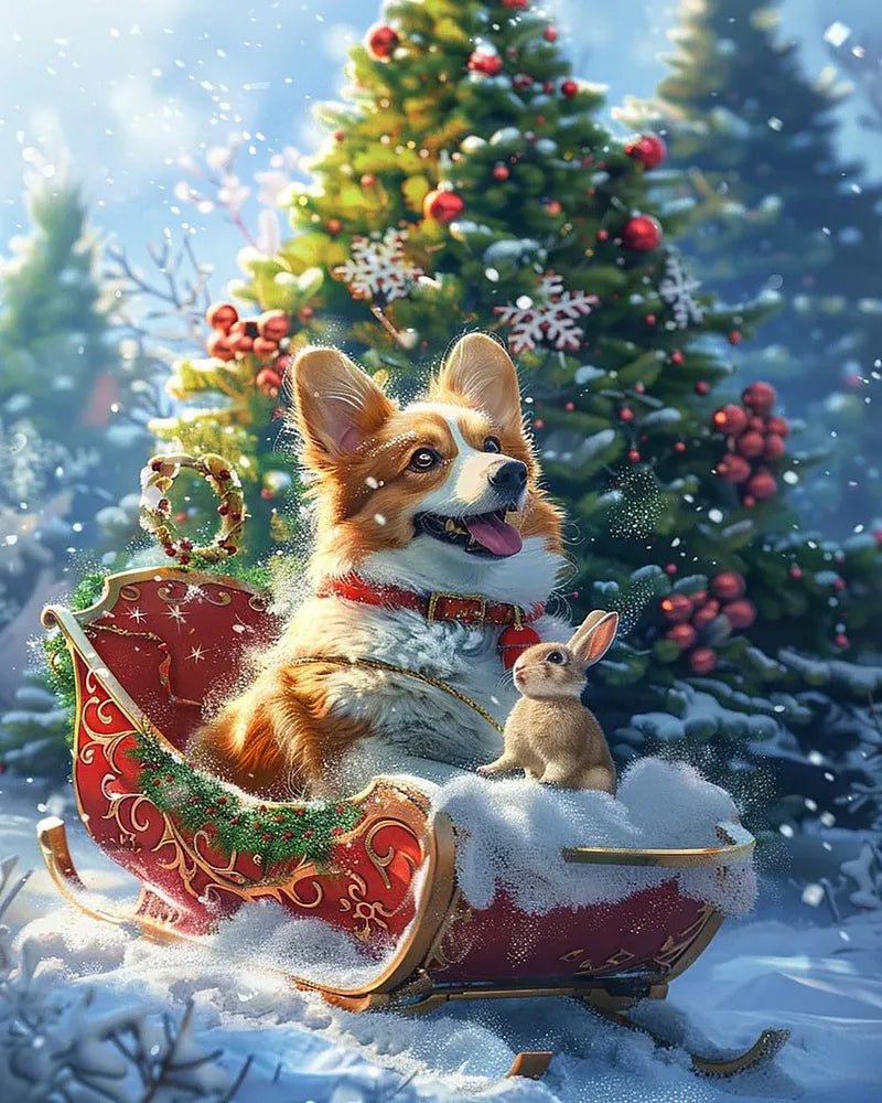 Corgi Winter Sled Ride | Paint By Numbers Kit